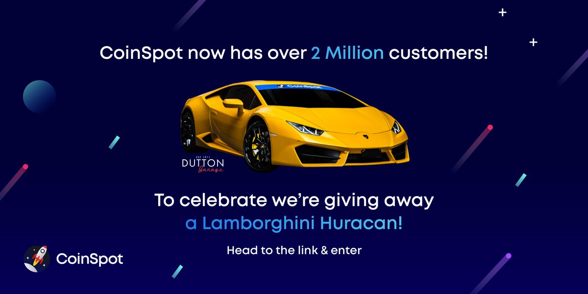 coinspot's tweet photo. CoinSpot has surpassed 2 million users &amp; we couldn’t of done it without you 🚀

We’re giving away a Lamborghini to one lucky customer to celebrate!

Enter here: https://t.co/tChY2v8Aph

#WenLambo #CoinSpotLambo https://t.co/nxCNONMMmY
