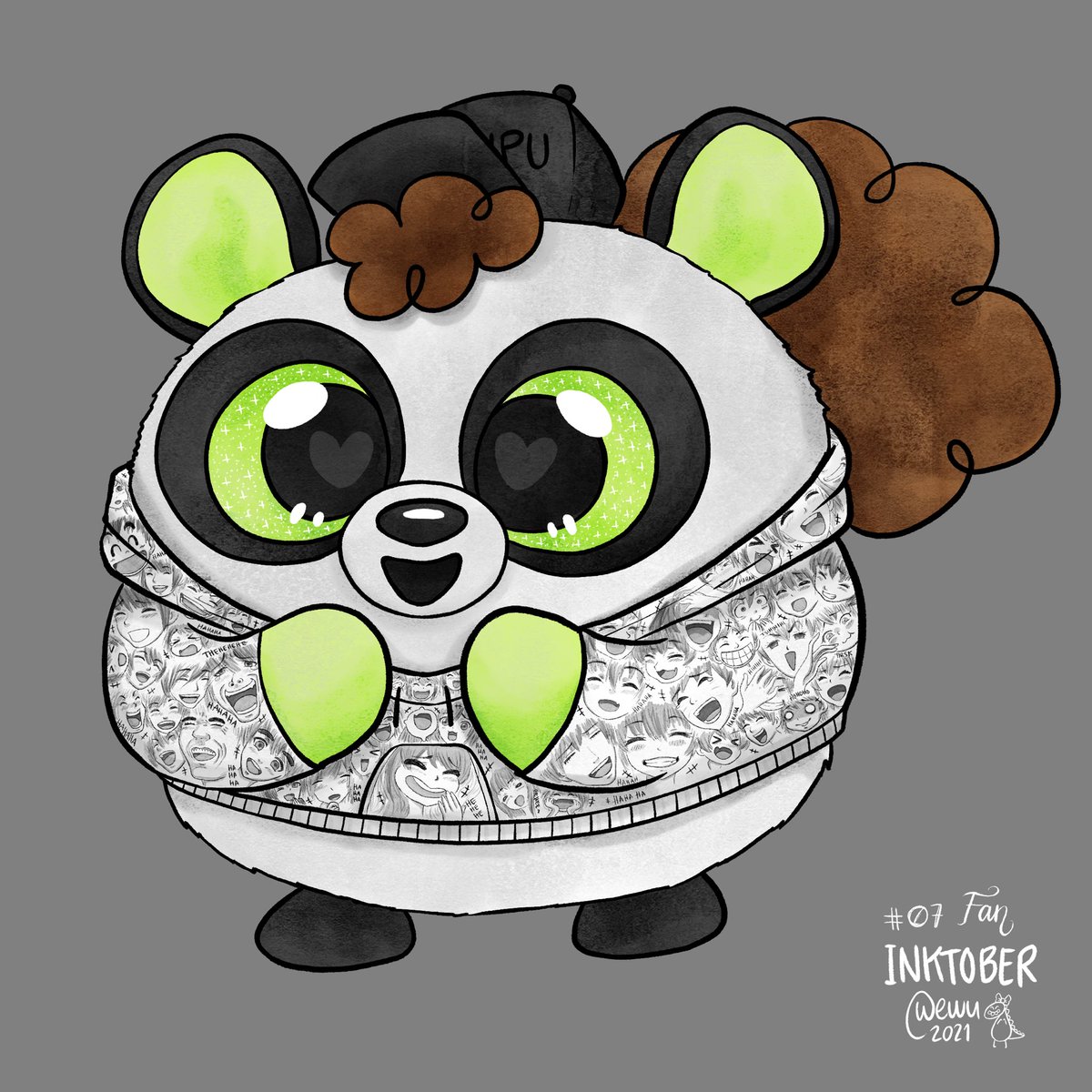Wenkula's tweet photo. FAN - Lupu taitaa olla Kakkapallon lemppari. 😆💜🐼 #inktober #inktober2021 #Inktober2021day7 https://t.co/G6z5WTHifi