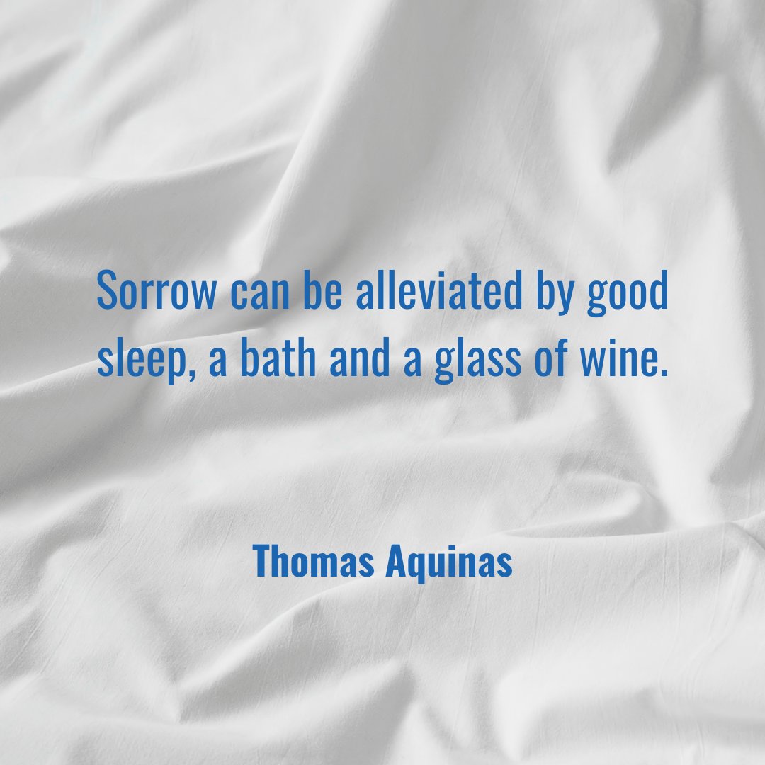 Sorrow can be alleviated by good sleep, a bath, and a glass of wine. - Thomas Aquinas 

💤   🛀   🍷