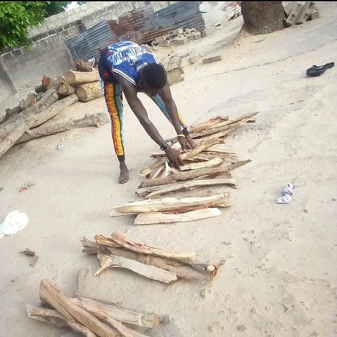 Arranging firewoods to sell it to the costomers