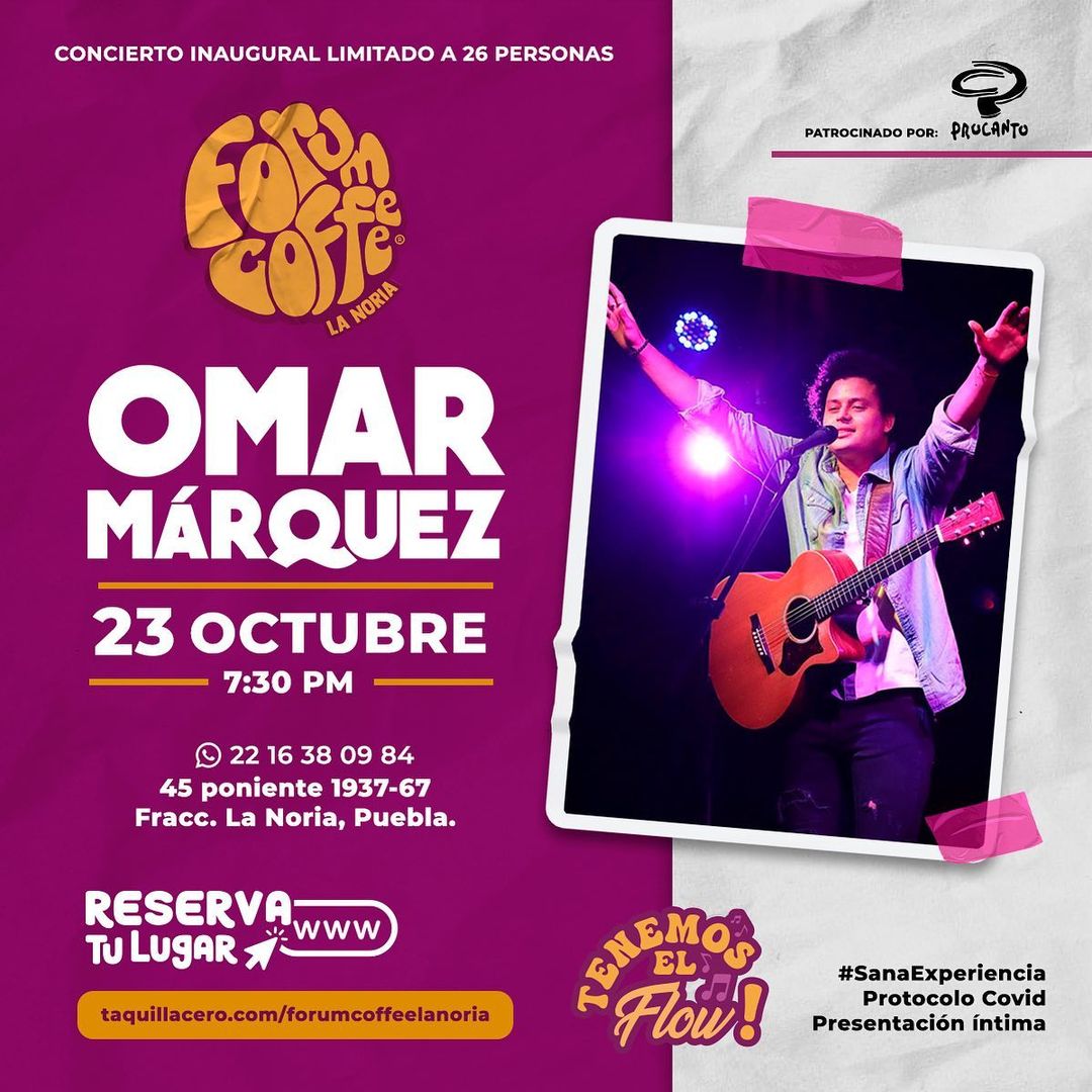 RodrigoDlar's tweet photo. .@RodrigoDlar 
Omar Márquez, será nuestro padrino en nuestro concierto de inauguración en forum coffee, la noria. Reserva tu lugar a partir del 12 de Octubre de 2021. Venta de boletos en Taquilla Cero.https://t.co/hOaYIzYstK Capacidad solo para 26 personas. https://t.co/68V2KH9gSa