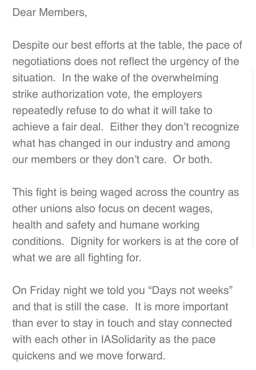 latest on the IATSE negotiations: members of one the locals got this message tonight