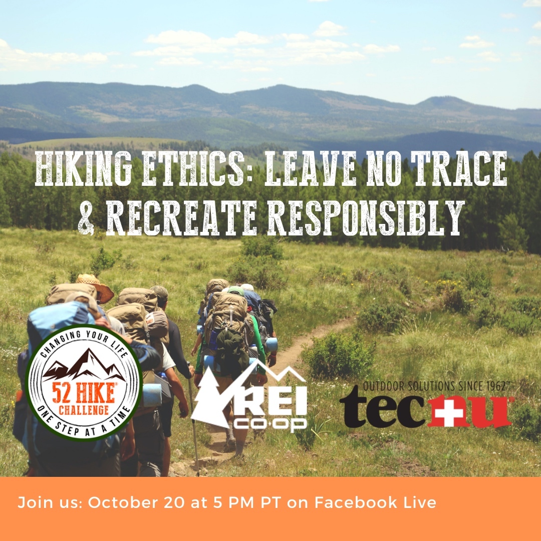 52hikechallenge's tweet photo. #52HikeChallenge + our partners @rei and #Tecnu invite you to join us for our next virtual #hiking event on how to #LeaveNoTrace and #RecreateResponsibly! This event will take place Wed 10/20 at 5pm PT. Tune in on Facebook Live & save your spot at https://t.co/46v2GBF27J > EVENTS https://t.co/AVJHfAEsD2