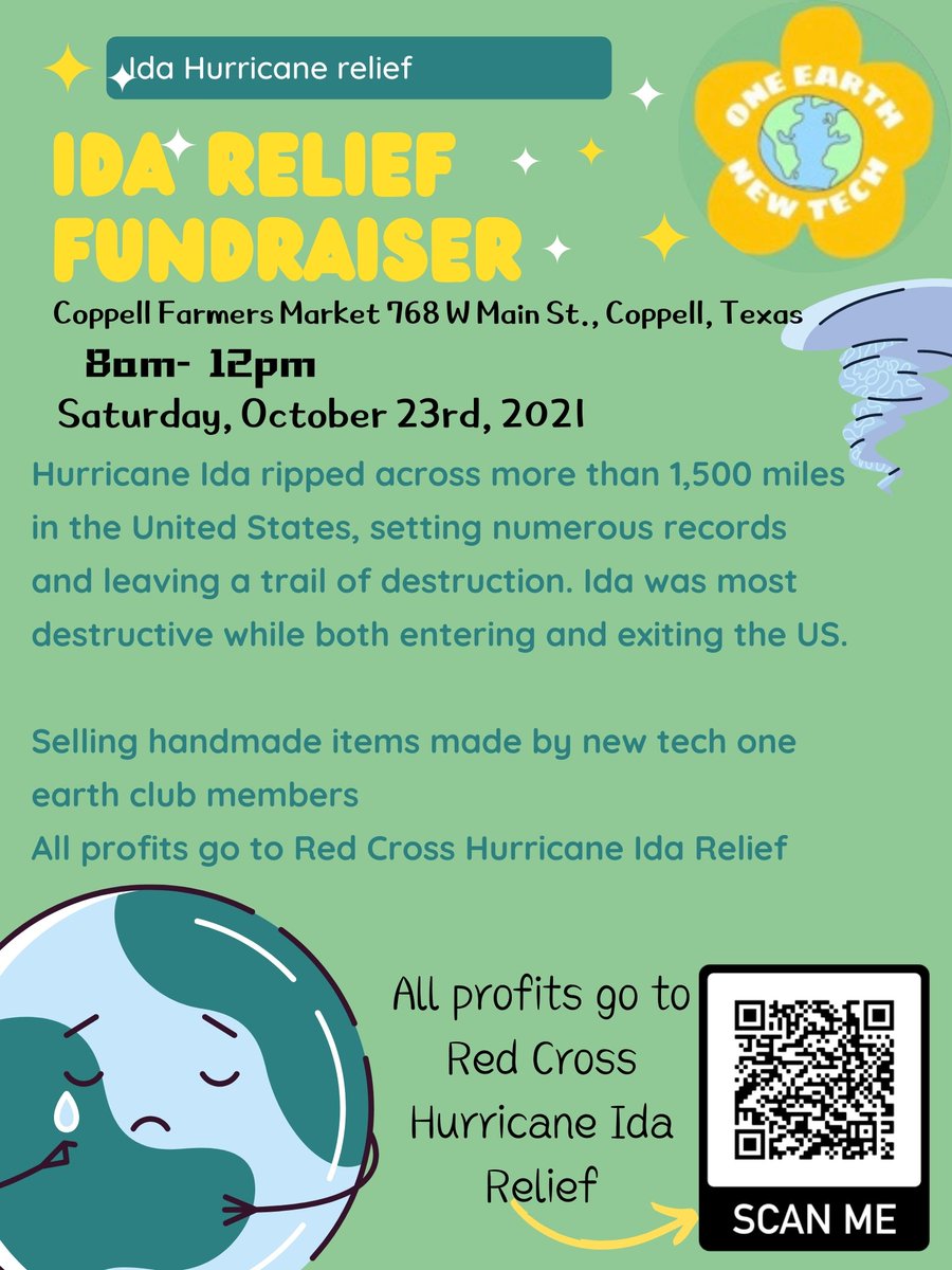 nthconeearth's tweet image. We have a fundraiser on October 23rd to helps Ida hurricane survivors on Coppell Farmer Market. Hope to see you there! 
#IdaHurricane #NewTechCoppell #Coppell #ntc