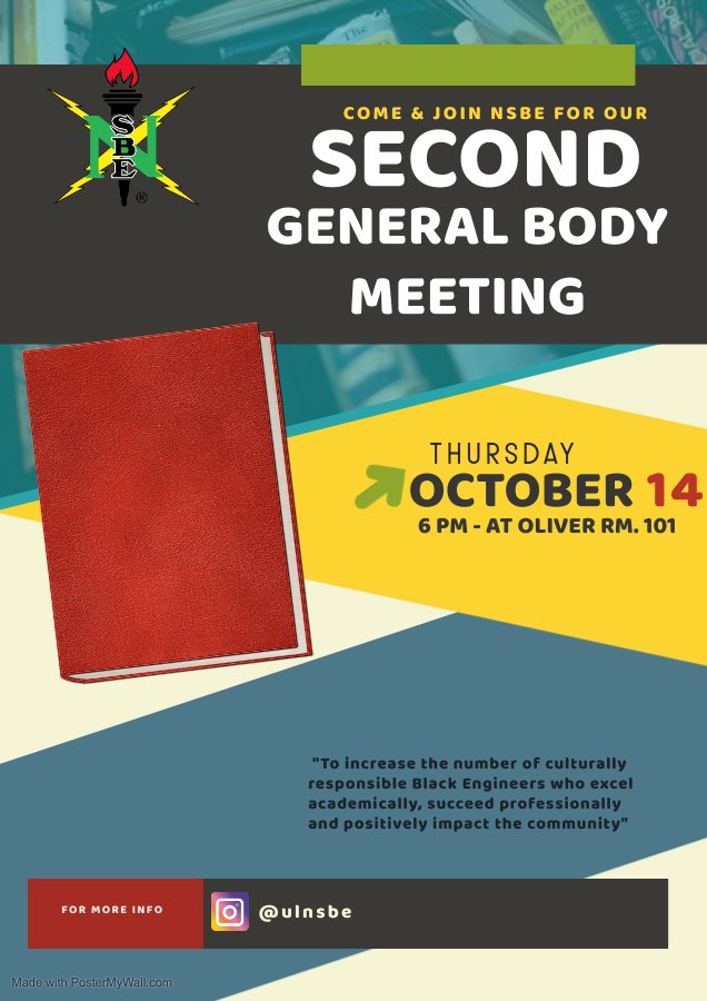 Hey guys! NSBE would be having their second general body meeting this Thursday . Be sure to attend as we have a lot of information to give out!