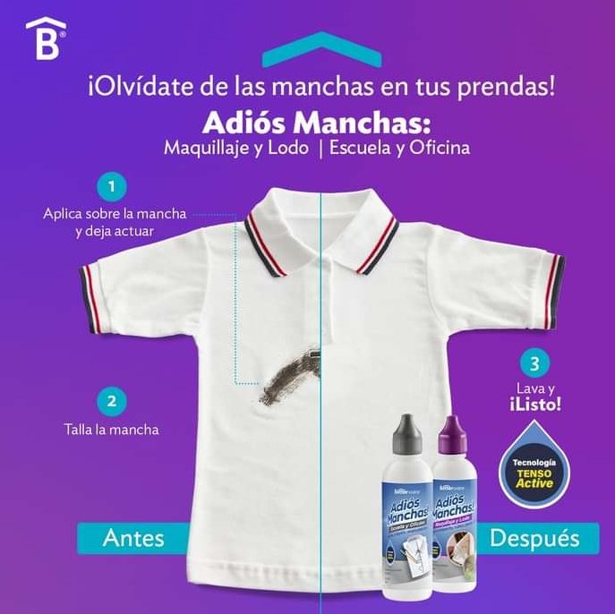 MariaMe06035620's tweet photo. Mantén tu ropa limpia y libre de manchas con ayuda del Adiós Manchas: maquillaje y lodo y el Adiós Manchas: escuela oficinas. utilízalo en las manchas difíciles antes de cada lavado y notarás la diferencia. #Betterware #Encuentralasolución https://t.co/qzrlNshGZP