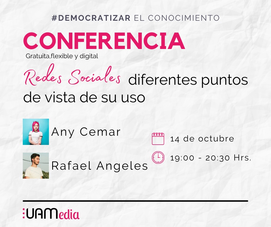 uamediadigital's tweet photo. 👉NUEVA CONFERENCIA👈
Diferentes puntos de vista con @any_cemar,
@latintaroja y @SanDhaniel
💻 En línea.
🕘 Sesión vía FacebookLive a las 19:00 hrs.
📆 14 de Octubre del 2021.
💰 Gratuito.
¡No te lo puedes perder! 🤯🤗
#ComunidadUAMedia #RedesSociales #UAMedia #Conferencia https://t.co/xFFjzxklPO