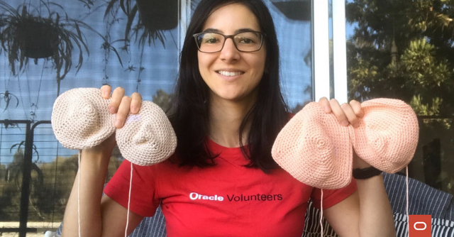 ravs2u's tweet photo. For #BreastCancerAwarenessMonth 2021, @Oracle Volunteers are knitting creations that cancer survivors can keep close to their hearts. Literally. https://t.co/JYdkm590Fn https://t.co/jXTEHAhRAh