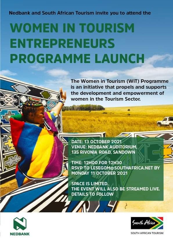 <a href="/Nedbank/">Nedbank</a> and <a href="/SouthAfricaNet/">SouthAfricanTourism</a> will today launch Women in Tourism entrepreneurs programme.

<a href="/LimpopoIn/">Limpopo Women in Tourism</a> <a href="/WomenInTourism/">Women In Tourism</a>