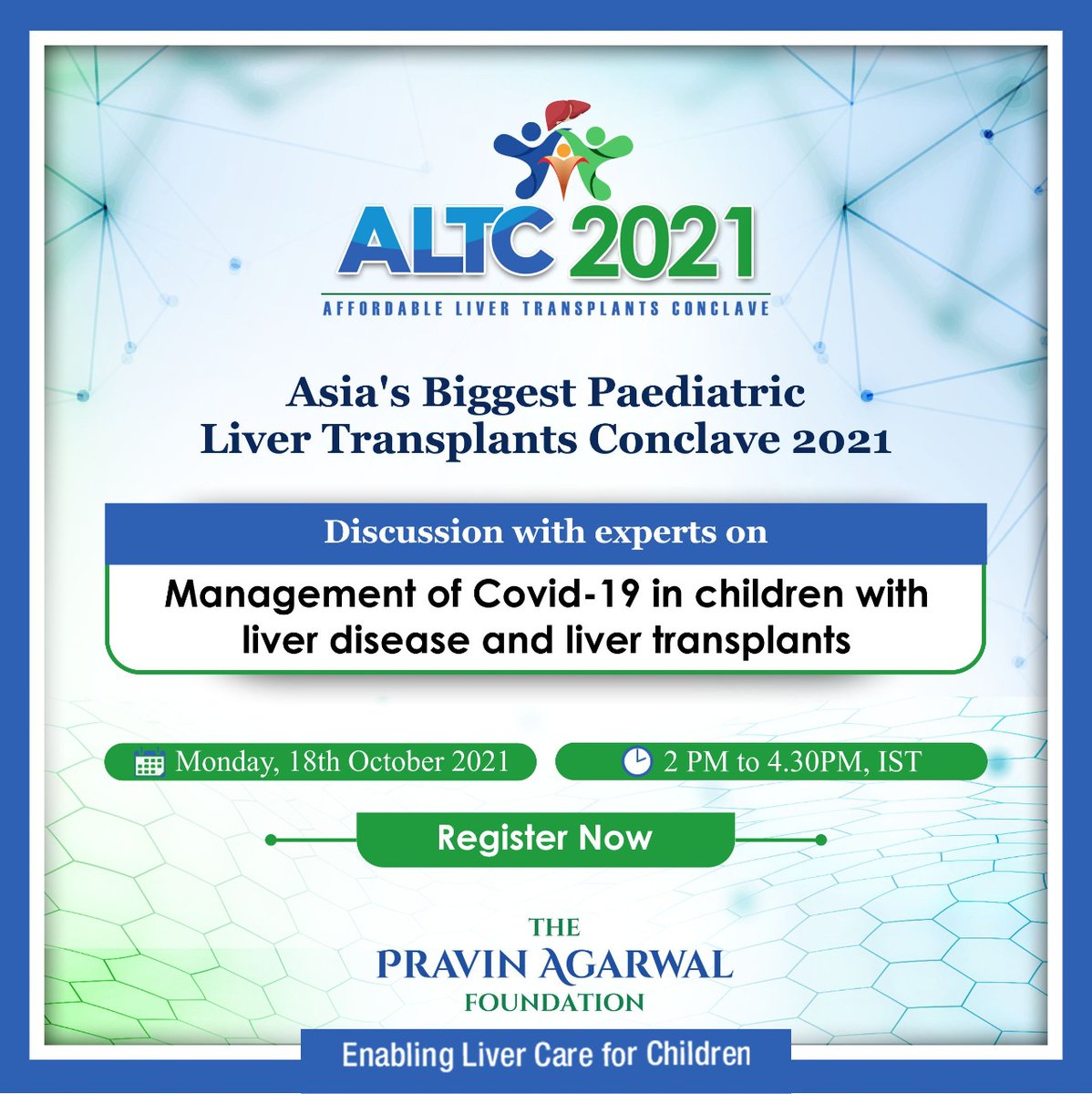 TpafMumbai's tweet image. Discuss on the topic of Management of Covid-19 in children with Liver Disease and Liver Transplant at this year&apos;s Annual Liver Transplants Conclave.

Register for free from the link below- tpaf.in/altc-2021/

#ALTC2021 #AffordableLiverTransplantsConclave2021 #TPAF