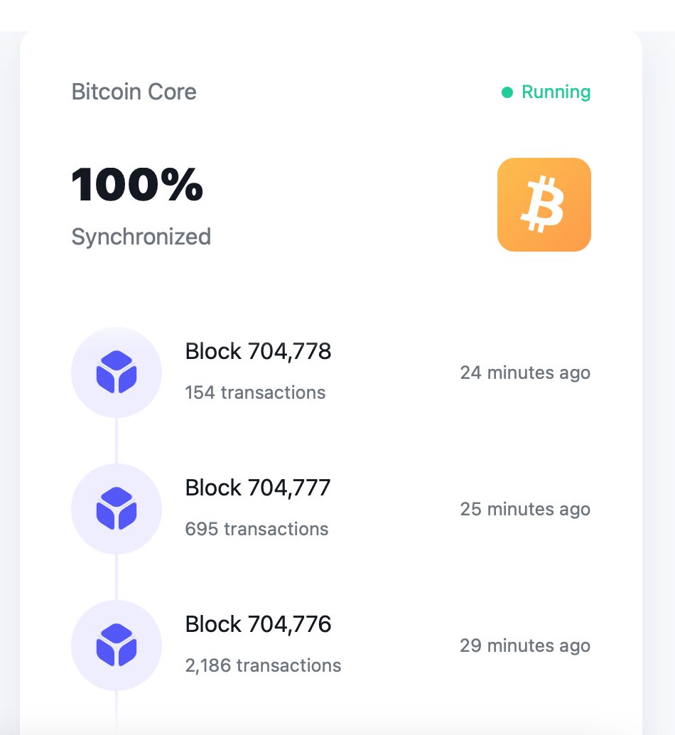 OkraPimp's tweet photo. Node has finally fully synced. Just over 72 hours. LFG! @getumbrel @MartyBent @ODELL @BTCsessions Thanks for the inspiration and education to take this on. #Bitcoin https://t.co/1dbizo0Txc