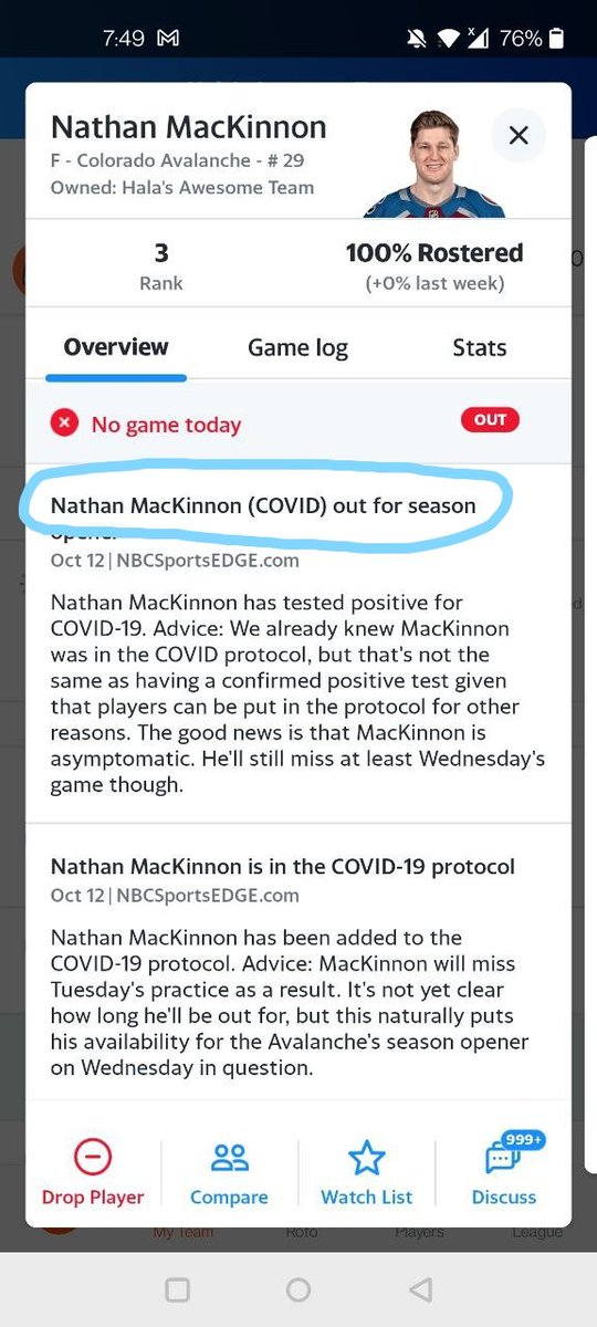 HockeyFanTML's tweet image. Is 
@YahooSportsNHL
 trying to kill people in hockey pools with their player updates. @Avalanche   #ScreenSizeMatters