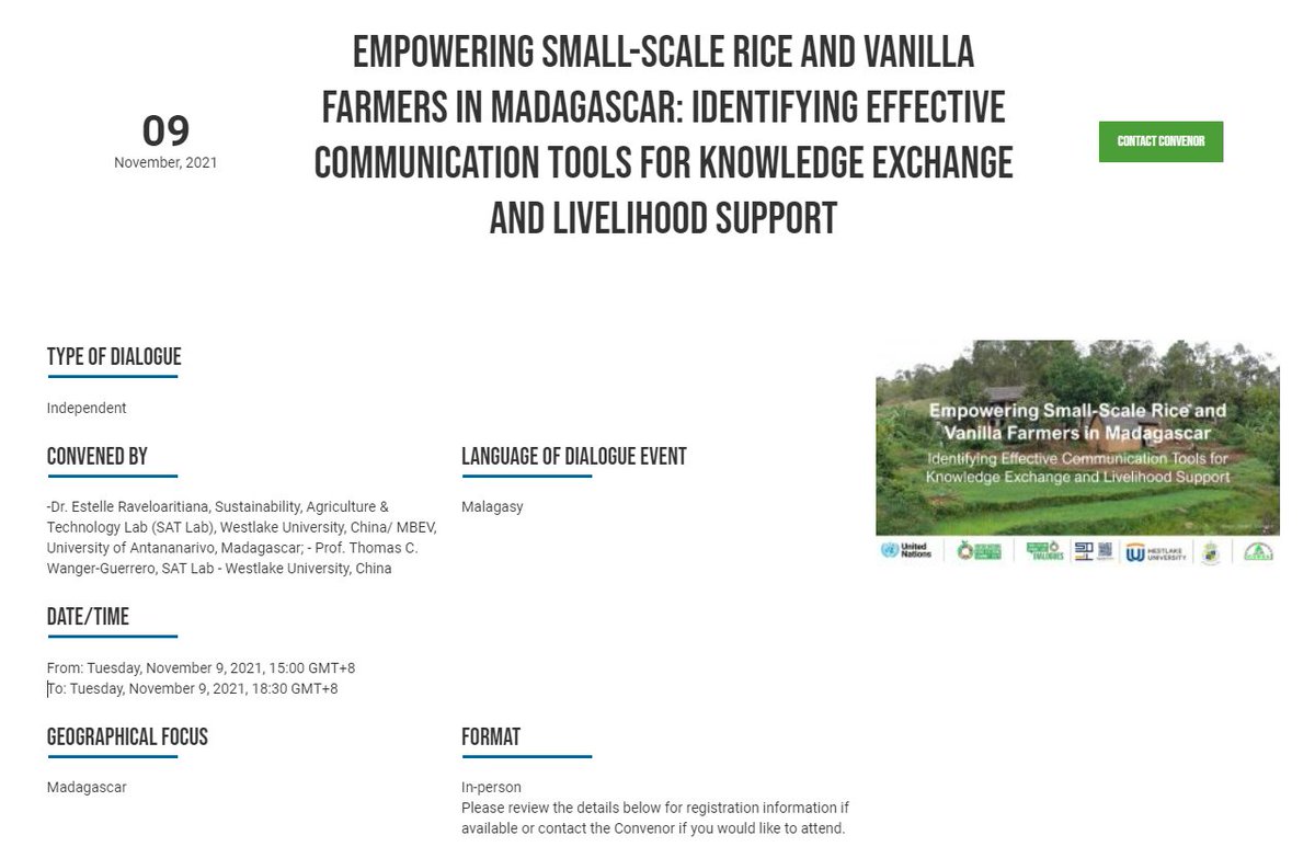 SASE_Lab's tweet image. Don't miss it: 
#SatLab members @Estelle_Ravel &amp;amp;  @TomCWanger will participate in the #UN Food System Summit Dialogue 2021

They aim to bring together rice &amp;amp; vanilla farmer representatives in #Madagascar to dialogue about climate-related issues they face 

summitdialogues.org/dialogue/44044/