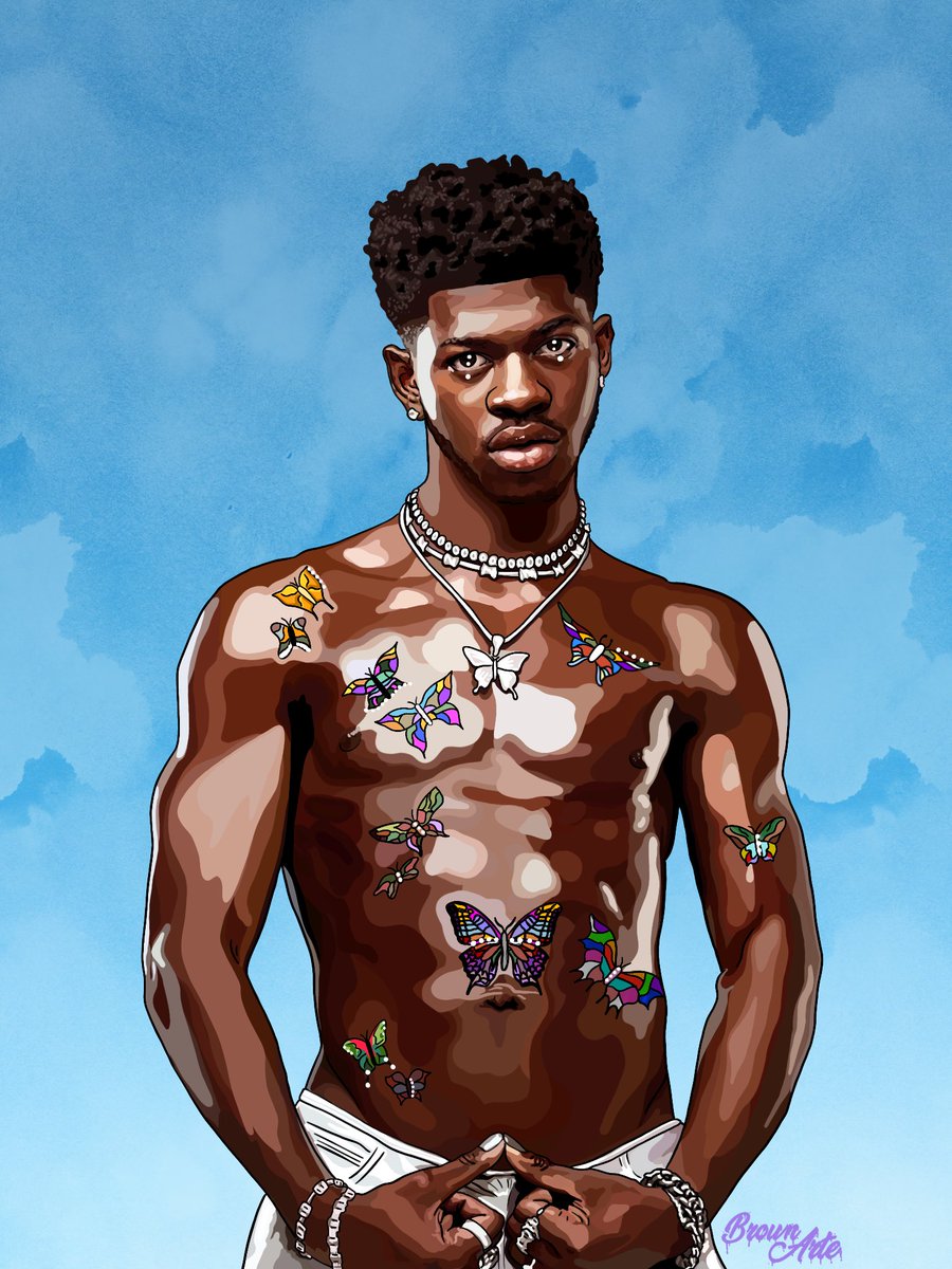 BrownArte's tweet photo. Y’all know I had to do it em! This @LilNasX has been one of my favorite pieces I’ve done lately 🦋 
.
Stickers and prints coming soon.
#lilnasx #montero #atx #atxartist #smallbusiness #etsyshop #queerbusiness https://t.co/NUVoKIbAhS