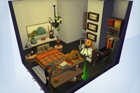 Appieloosa's tweet photo. #TheSims4 #EmilyBlueJayeSpooky3 #Appieloosa #Appieloosabuilds #Fall #Fallbedroom #bedroom #awindowwithaview #showusyourbuilds https://t.co/OyM8cLduSZ