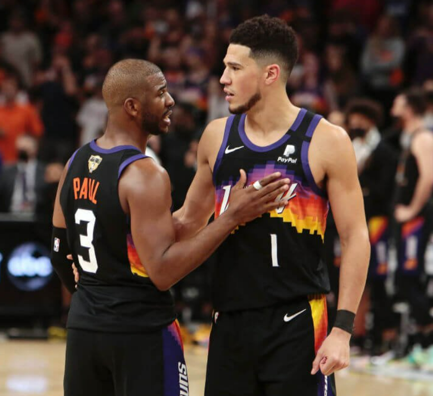 NBA_Math's tweet photo. 2021-22 preseason #CrystalBasketball grades for the Phoenix Suns:
5. Jae Crowder: 6.0 (0.08 down)
4. Mikal Bridges: 7.0 (0.54 up)
3. Deandre Ayton: 7.44 (0.13 up)
T1. Devin Booker: 9.0 (0.08 down)
T1. Chris Paul: 9.0 (0.38 down)
https://t.co/ZPAbQhsiI6 https://t.co/6ZokrnMxu8