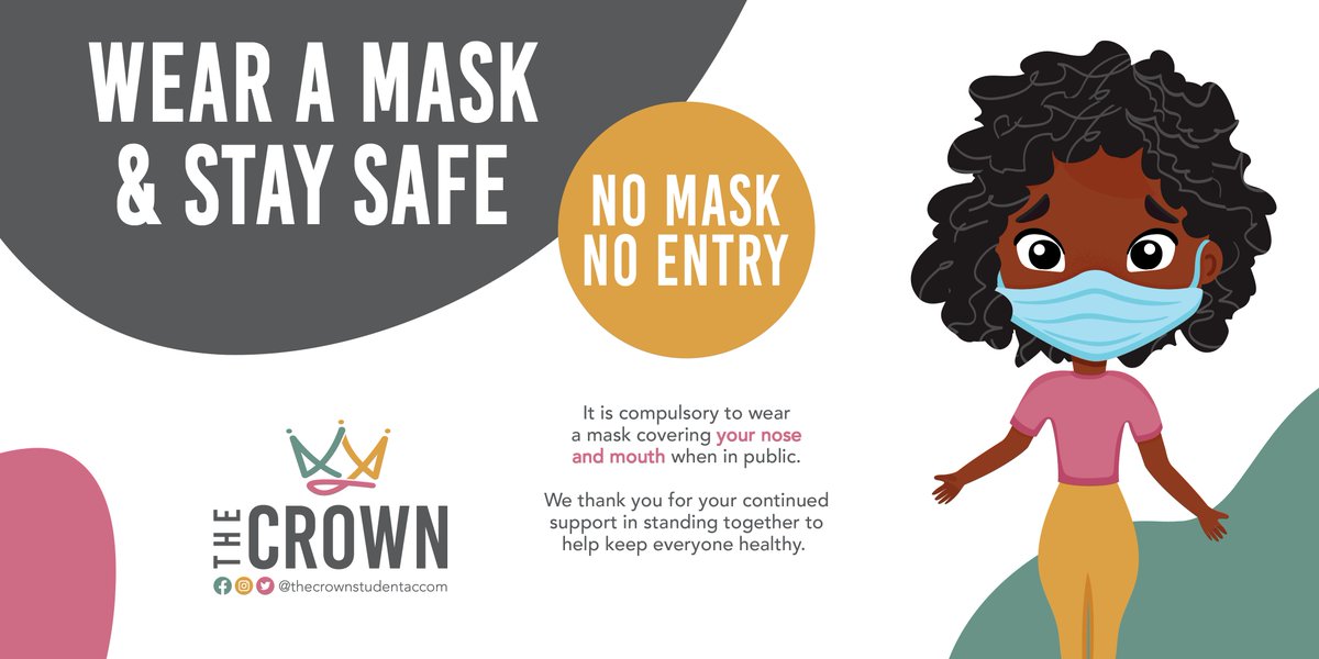 thecrownstudent's tweet photo. Remember to keep yourself and your fellow students safe by wearing a mask covering both your nose and mouth.😷👌 Let’s stay strong and healthy TOGETHER fam!👑 https://t.co/nnl8OhW1vL