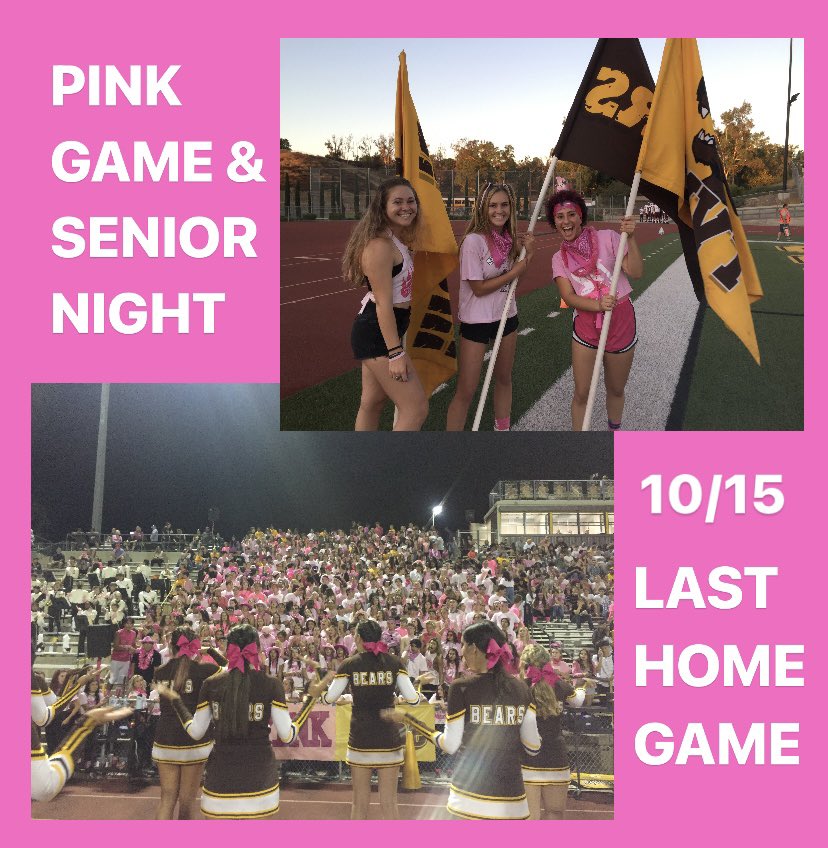 THIS FRIDAY is our last home football game against Chaparral. It is senior night and the pink game in honor of breast cancer awareness month!! MAKE SURE TO BE THERE AND WEAR YOUR PINK !!! You can come early to help celebrate the seniors at 6:10!! 💗💗💗