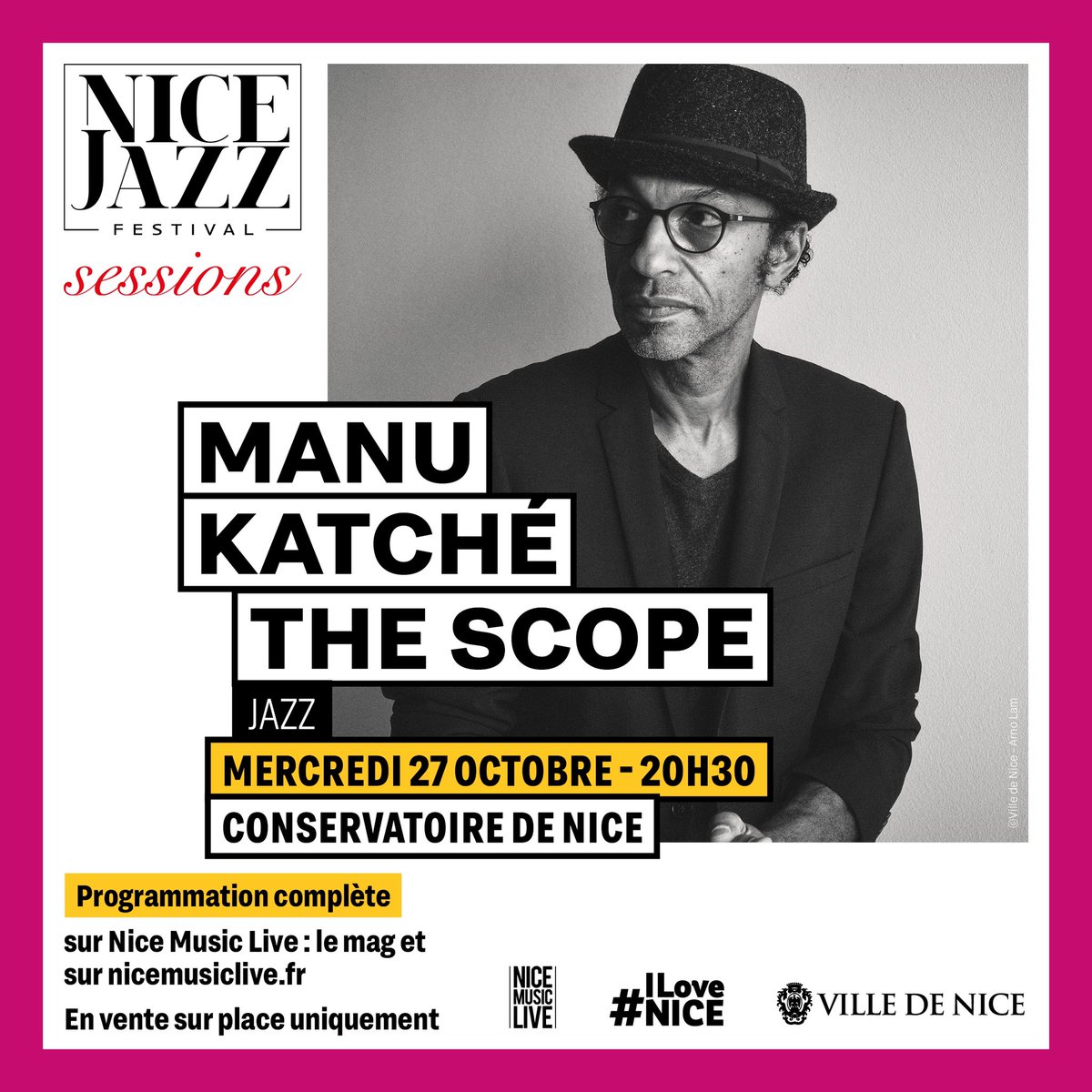 .<a href="/MKatche/">Manu Katché</a> vous donne RDV mercredi 27 octobre au conservatoire de Nice à <a href="/VilledeNice/">Ville de Nice</a> ! Il vous présentera son dernier album The ScOpe dans lequel il réunit les racines du groove et la modernité des machines. 
⚠️ Billetterie uniquement sur place le jour du concert dès 15 heures.