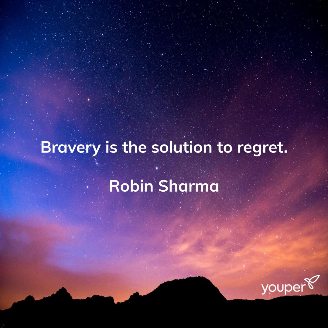 youper_ai's tweet photo. Bravery is the solution to regret. #youper #mentalhealth #medication #therapy #mentalstrength #motivation #InspirationalQuotes https://t.co/J05JT2cavv