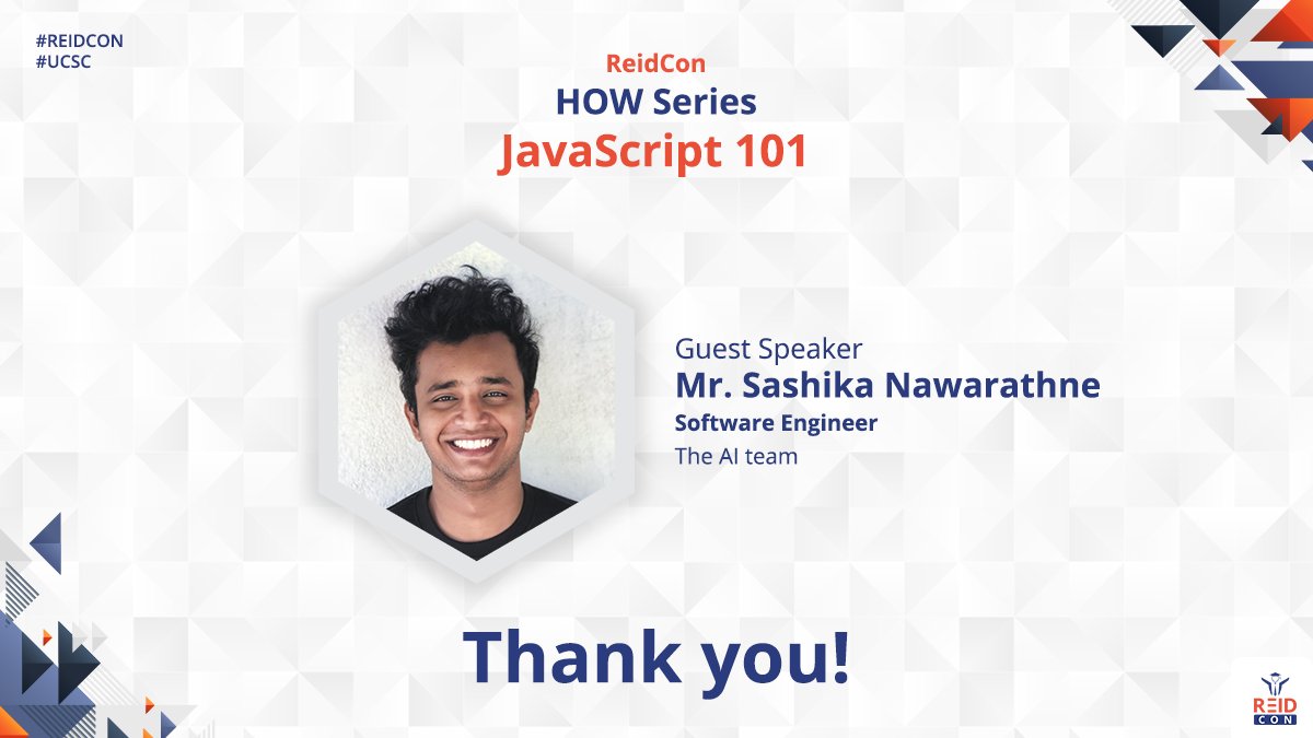 ReidConUCSC's tweet photo. Our heartfelt gratitude goes out to Mr. Sashika Nawarathne, Software Engineer at the AI team for sharing his expertise on JavaScript with our undergraduates at the second session of the HOW series.
#REIDCON
#UCSC https://t.co/Nj9QK6aCoq