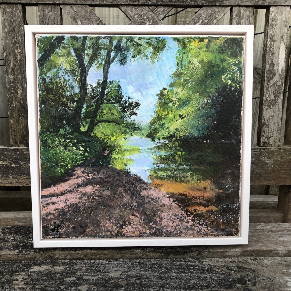 JanePowell65's tweet photo. A recent painting I did of the River Arrow at Wixford on a boiling hot day this Summer. A beautiful shady spot to sit and watch nature! 
@CanalRiverTrust #art #ArtistOnTwitter #landscapepainting #artwork #EmergingArtists #buyart #artforsale #paintingoftheday #nature #waterways https://t.co/2htG0J1ChL
