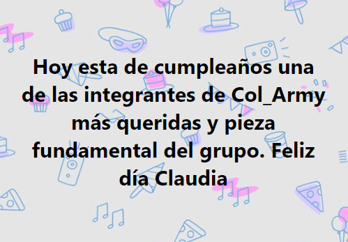 ColArmyBTS1's tweet photo. Queremos felicitarte y agradecerte tu gran trabajo y compromiso con este grupo. Muchas cosas se ha realizado gracias a ti empeño y dedicación. @Claudia41426014 https://t.co/MXjMDWLDGL