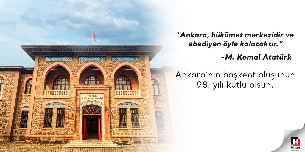 hurriyetkitap_'s tweet photo. Ankara'nın başkent oluşunun 98. yıl dönümü kutlu olsun!

#AnkaranınBaşkentOluşu 
#13Ekim1923 
#HürriyetKitap https://t.co/iwM7cnEQbm