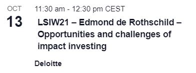 SriEvent's tweet photo. #SriAgenda abt to start π₯ #Oct13 11:30am CEST
Opportunities and challenges of #impactinvesting "@EdeRothschild - w/in #LSIW21 "@LuxFLAG | Day3 of 5 (until #Oct15)
https://t.co/4gkFdjuBOb
@DeloitteLU
#impinv #socialimpact #impact #sustainablefinance @SRI_Natives @andytuit https://t.co/DosHy518xO