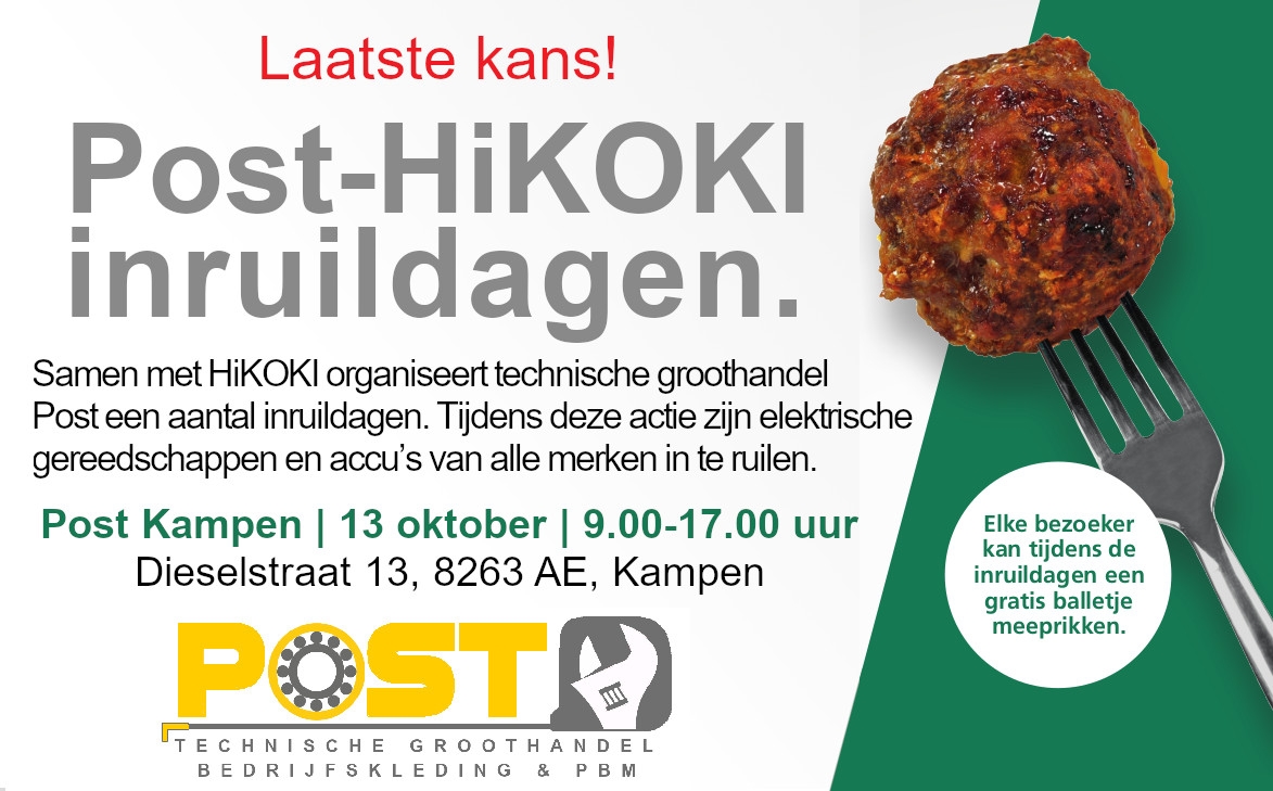 groothandelpost's tweet photo. Laatste kans! Kom vandaag naar onze HiKOKI inruildag in KAMPEN en neem uw oude machine of accu mee. Het maakt niet uit van welk merk. Ruil deze vervolgens in en ontvang direct een flinke korting op de aanschaf van een nieuwe HiKOKI machine.  https://t.co/Sm95P2aiPB https://t.co/IQNuMkoqzz