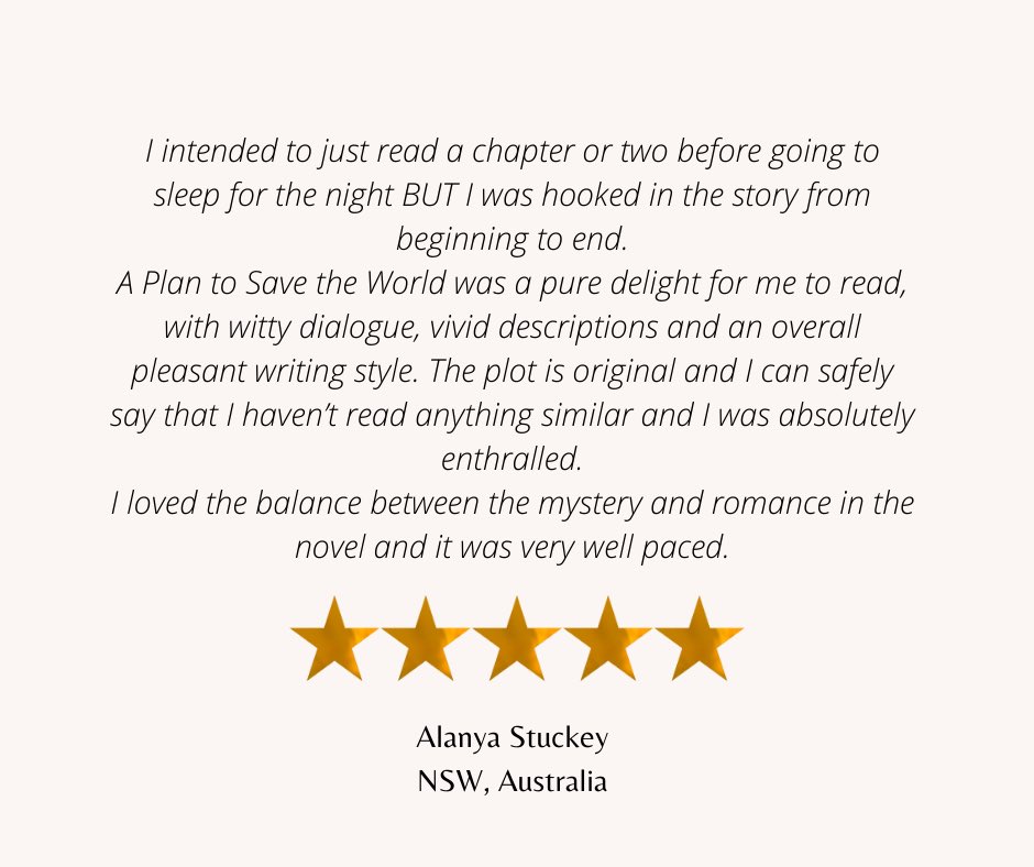 ElaelahHarley's tweet photo. My first ARC review has come back with 5 stars!! ⭐️⭐️⭐️⭐️⭐️

My debut book A Plan to Save the World is available for pre-order today: https://t.co/G9sfQMATrP

#BookReview #authorsoftwitter #writerslift #writinglife https://t.co/hJ7oz3vpE2
