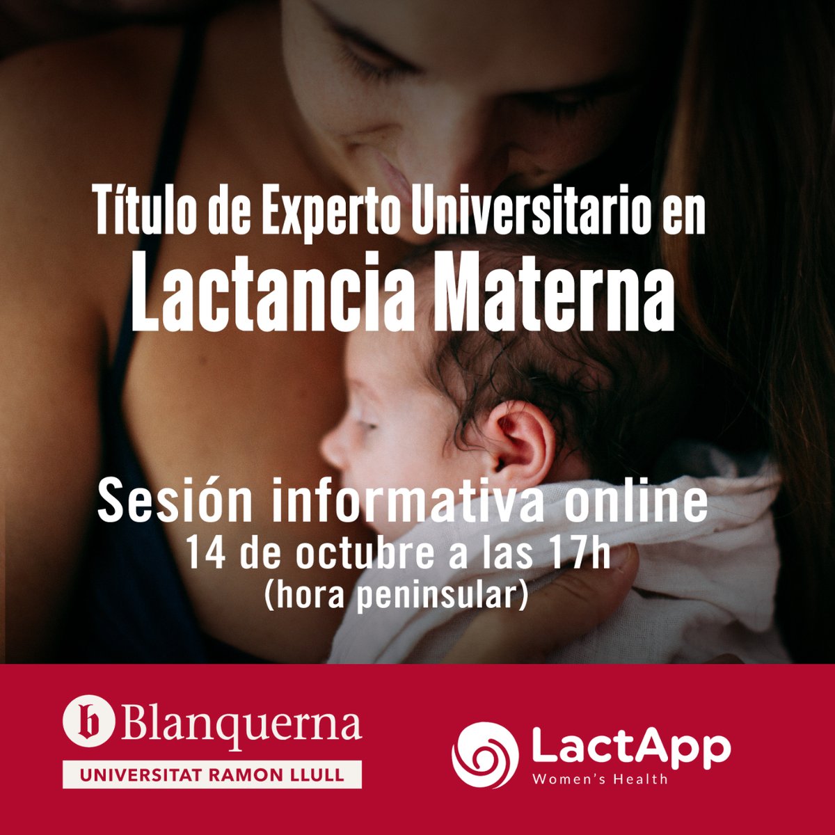 🤱 Recordatorio: mañana 14 oct a las 17h (hora peninsular) te invitamos a la sesión informativa del #posgrado en #LactanciaMaterna #Blanquerna - <a href="/LactApp/">LactApp</a>. 🎬 ¡Estrenamos en enero la 6ª edición! ✏️ Para asistir regístrate en ➡️ bit.ly/3u6ynZW
