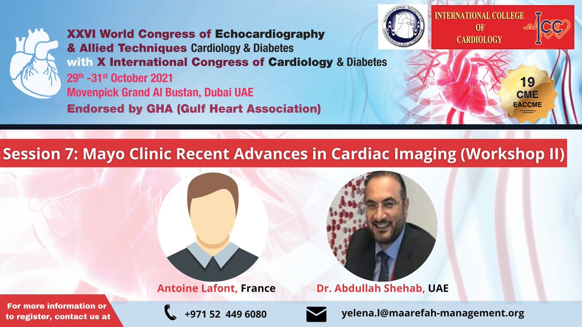 EXCardiacCare's tweet photo. Join us &amp; our Session 7 Chairs at the XXVI World Congress of Echocardiography &amp; Allied Techniques Cardiology &amp; Diabetes happening on 29-31 October 2021.

Register Now: https://t.co/fGrVoGFzGu

#Cardiology #Diabetes #echocardiography #Dubai #UAE #ISCU #ICC #GHA #ECS #EGSC #virtual https://t.co/MqSC3CBf4N