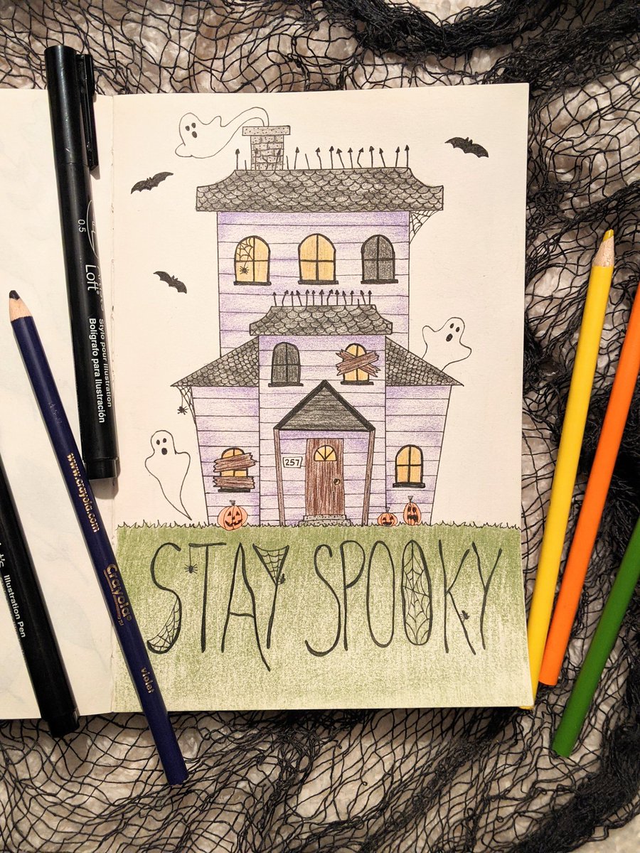 KalePlayful's tweet photo. Really on a Halloween kick lately so I just had to draw a little haunted house. Who else loves this spooky time of year? 
.
#draw #art #hauntedhouse #spooky #halloween #ghost #spider #drawing #hobby #playfulkale https://t.co/zDTSxnLi5i