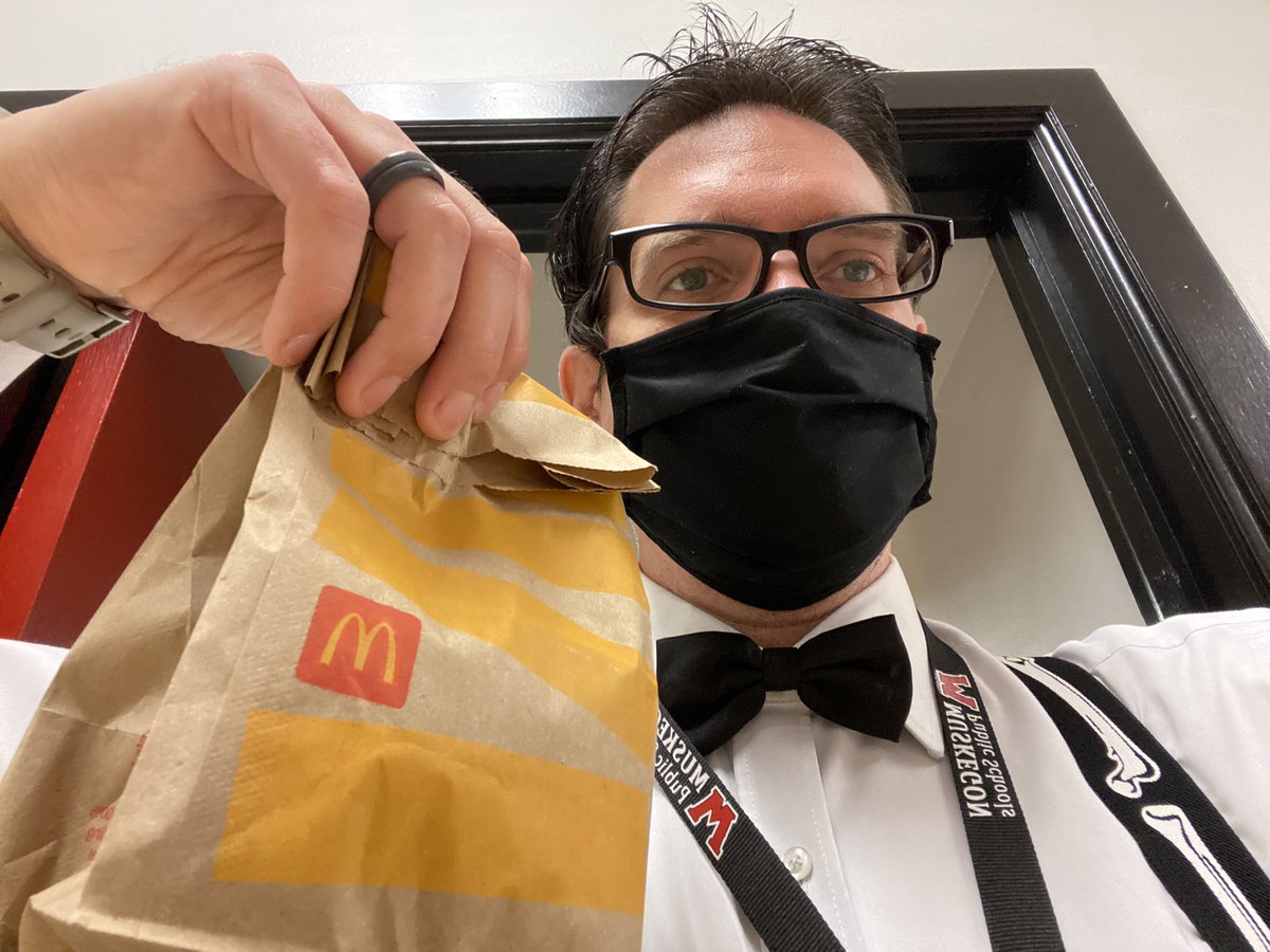 buzz_chisel's tweet image. I got my free teacher McDonald’s breakfast this morning. Originally they said they weren’t participating, but my bow tie inspired by  @alextvalencic and suspenders must have changed their minds 🤣