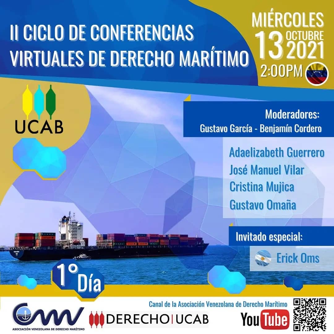 JovenesAVDM's tweet photo. Hoy comienza el II Ciclo de Conferencias Virtuales de Derecho Marítimo organizado por @DerechoUCAB @derecho_ucabg y @AVDM_CMI 

Registro por Zoom: https://t.co/SIv9weNegB

Transmisión en vivo por el canal de YouTube de la @AVDM_CMI:
https://t.co/4agauG4uVf https://t.co/V0S7VUEEID https://t.co/Omj0o6CMqy