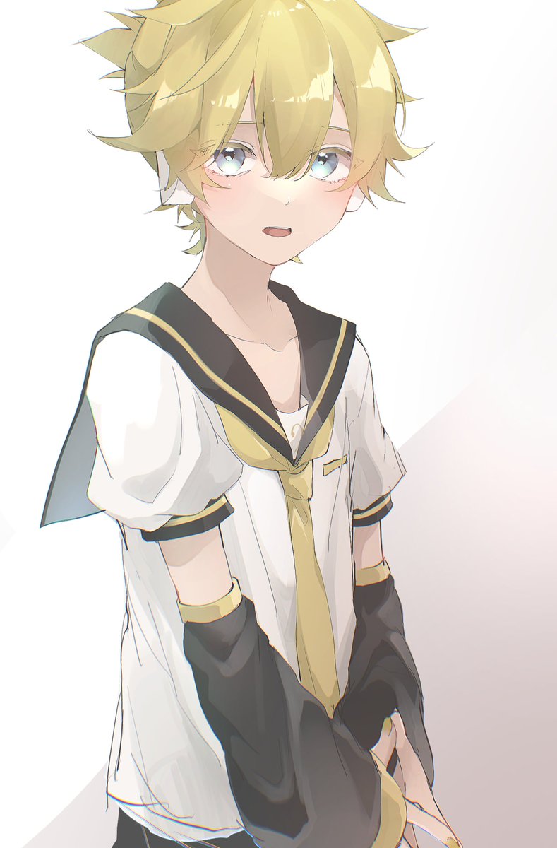 kagamine len male focus 1boy blonde hair sailor collar necktie shirt yellow necktie  illustration images