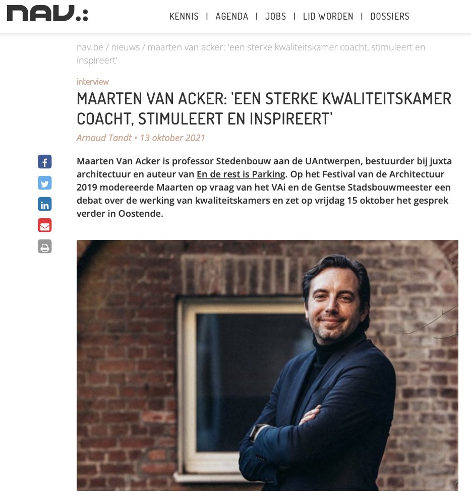 Kwaliteitskamers: voer een goed gesprek op tijd. De dossiers die de hoogste kwaliteit halen en snelste doorlooptijd qua vergunningverlening kennen, zijn projecten die vanaf de eerste lijnen langs kwamen bij de kwaliteitskamer.

Herlees het interview: 
nav.be/artikel/3171/