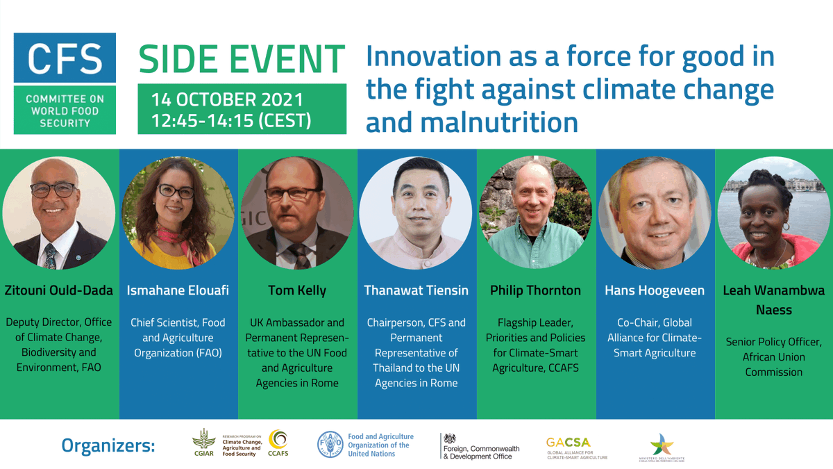 FAO Chief Scientist (@faosciencechief) on Twitter photo Join us at the #CFS49 side event on #innovation as a force for good in the fight against #climatechange & #malnutrition.
Read more: ccafs.cgiar.org/events/innovat…
Register 👉 bit.ly/CFS49_SE13_reg
<a href="/UN_CFS/">CFS</a> <a href="/FCDOAgResearch/">FCDO Agriculture Research</a> <a href="/FAOclimate/">FAO Climate Change & Biodiversity</a> <a href="/UKUN_Rome/">UK Rep Rome 🇬🇧 🇺🇳</a> @CGIARClimate <a href="/GACSA_news/">GACSA</a> Join us at the #CFS49 side event on #innovation as a force for good in the fight against #climatechange & #malnutrition.
Read more: ccafs.cgiar.org/events/innovat…
Register 👉 bit.ly/CFS49_SE13_reg
<a href="/UN_CFS/">CFS</a> <a href="/FCDOAgResearch/">FCDO Agriculture Research</a> <a href="/FAOclimate/">FAO Climate Change & Biodiversity</a> <a href="/UKUN_Rome/">UK Rep Rome 🇬🇧 🇺🇳</a> @CGIARClimate <a href="/GACSA_news/">GACSA</a>