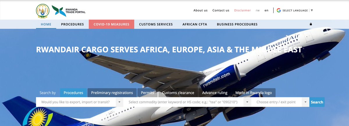 Are you engaged in business and would like to import, export or transit your goods? Visit the <a href="/TradePortalRw/">Rwanda Trade Portal</a> (rwandatrade.rw) for all information. The Portal was established in partnership with <a href="/UNCTAD/">UN Trade and Development</a> as part of implementing <a href="/wto/">WTO</a> Trade Facilitation Agreement. #UNCTAD15