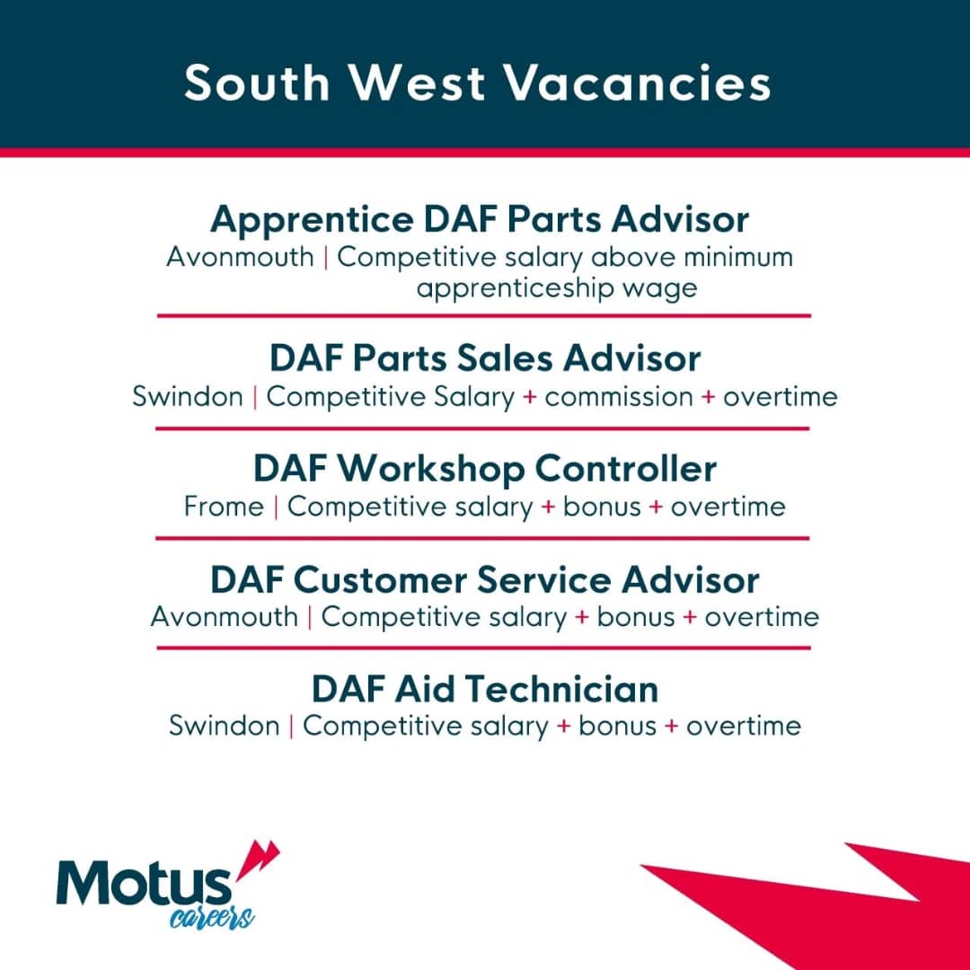 #SouthWest – is it time to join #TeamMotus? 🤵👩👩‍🔧👨

We have a great range of #job opportunities available at in #Avonmouth, #Frome, #Gloucester and #Swindon!

➡️ Jobsearch.motuscommercials.co.uk

#Jobs #JobSearch #AvonmouthJobs #FromeJobs #GloucesterJobs #SwindonJobs #Admin #HIRINGNOW