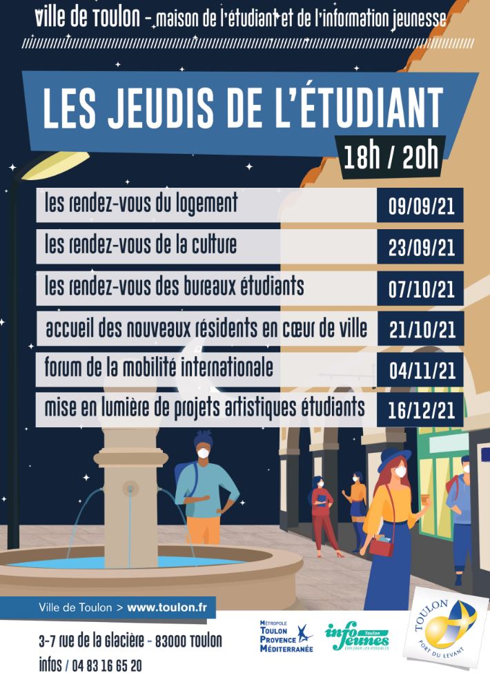 La ville de TOULON et la MDEIJ organisent les jeudis de l'étudiant. Prochain rendez-vous le 21 octobre à 18h