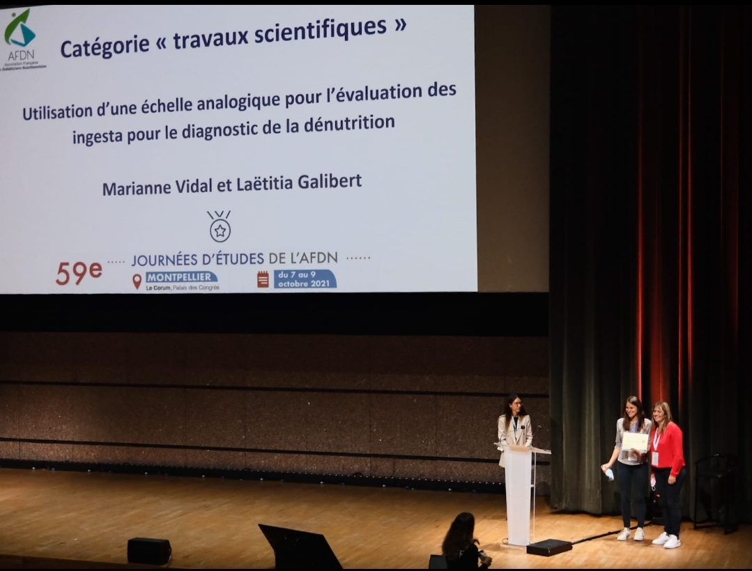 Belle récompense avec le prix du meilleur poster catégorie "travaux scientifiques" à  <a href="/AFDN_news/">AFDN</a>  pour l'équipe <a href="/UTN_Montpellier/">UTN CHU_Montpellier</a>, sur "l'utilisation d'une échelle analogique pour l'évaluation des ingestat en pédiatrie pour le diagnostic de la dénutrition" <a href="/CHU_Montpellier/">CHU de Montpellier</a>