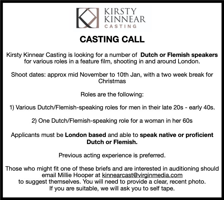 New Casting Call! 🎉 Working on this one for Kirsty Kinnear. Any Dutch speakers out there? Xx #casting #castingcall #dutchactors