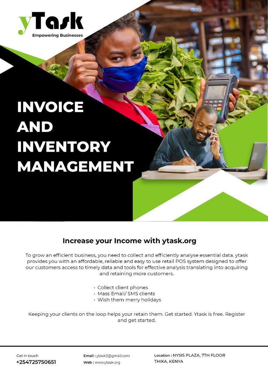 Upgrade your shop with point of sale (pos)!  It comes with Inventory management (free), Point of Sale (POS), Invoicing system, Produce receipts from phone etc. ytask.org