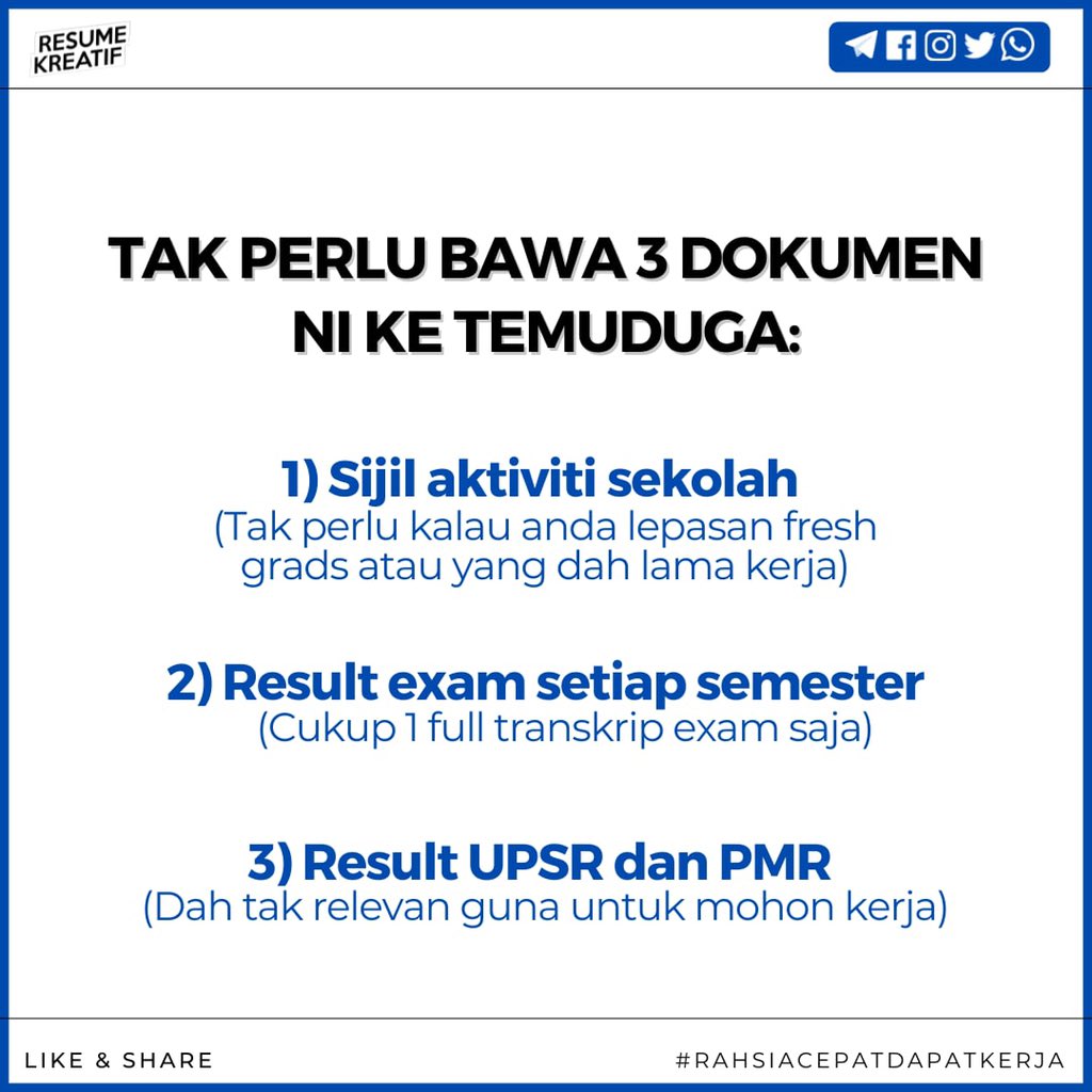 freshgradkerja's tweet photo. Tak perlu bawa 3 dokumen ni ke temuduga https://t.co/ATcRGfAs58