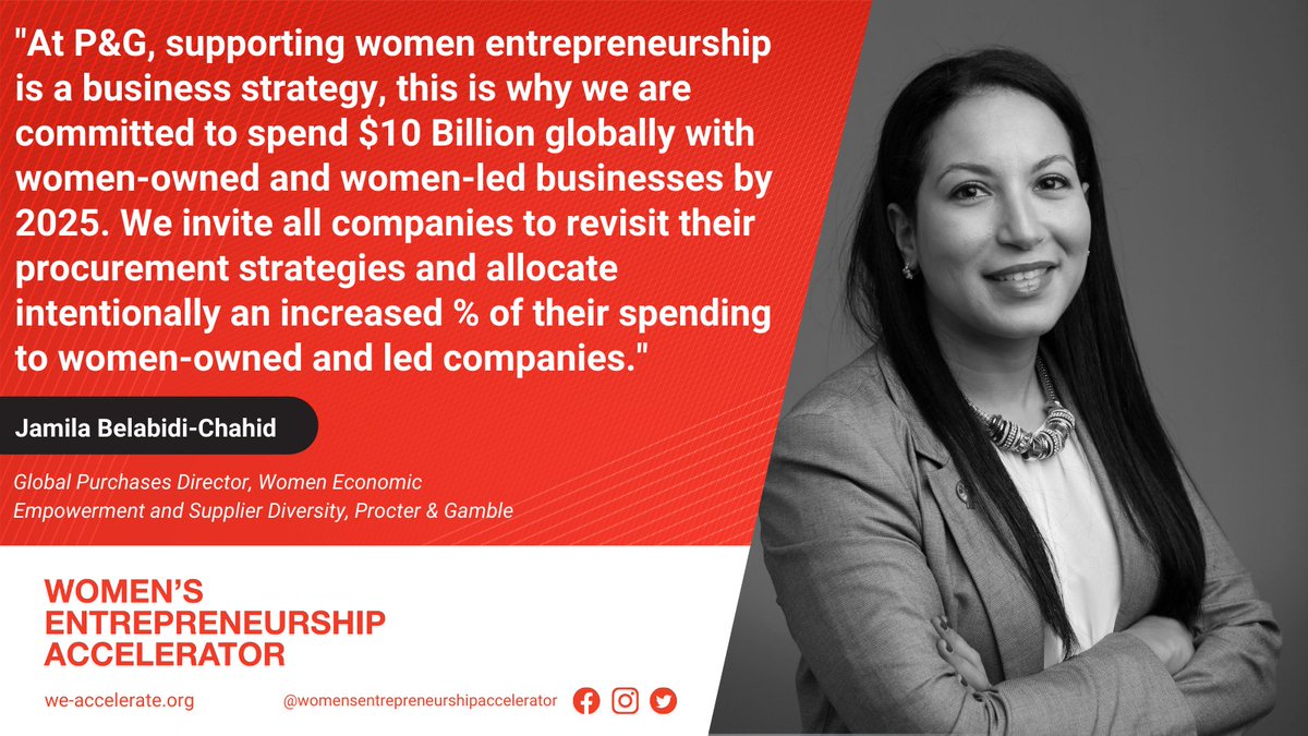 Jamila Belabidi-Chahid from <a href="/ProcterGamble/">Procter & Gamble</a> invites all companies to revisit their procurement strategies and leverage their purchasing policies to promote gender equality.

#WEA <a href="/WE_Accelerator/">Women's Entrepreneurship Accelerator</a> <a href="/WEPrinciples/">Women’s Empowerment Principles</a>
