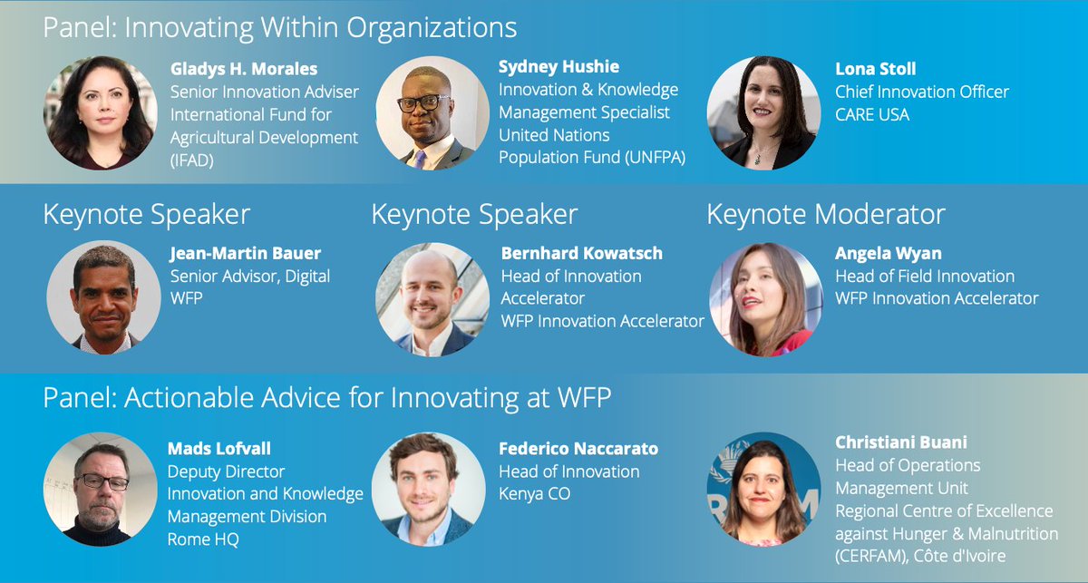 fede_nacca's tweet photo. 🚀Looking forward to be part of tomorrow’s panel and share my experience with innovators on the subject of “Actionable advice for innovating at WFP” during the @WFPInnovation #InnovationChampionsCommunity 2021 Global Event!

#WFP #innovation #distrupthunger #zerohunger https://t.co/PkXjNWBBPC