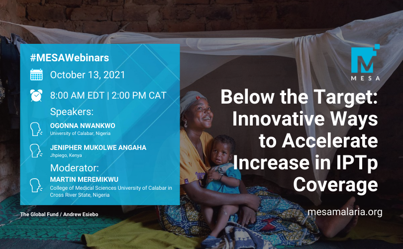 MESAmalaria's tweet photo. ⌛️5 minutes to go! 

At 2pm CAT | 8pm SGT, MESA chair @ginagh will welcome the 5th session of #MESAWebinars:

➡️Below the Target: Innovative Ways to Accelerate Increase in #IPTp Coverage

Prof. Martin Meremikwu (@Unical1975, @EDCTP) will moderate the webinar. https://t.co/WVn52qQXIO