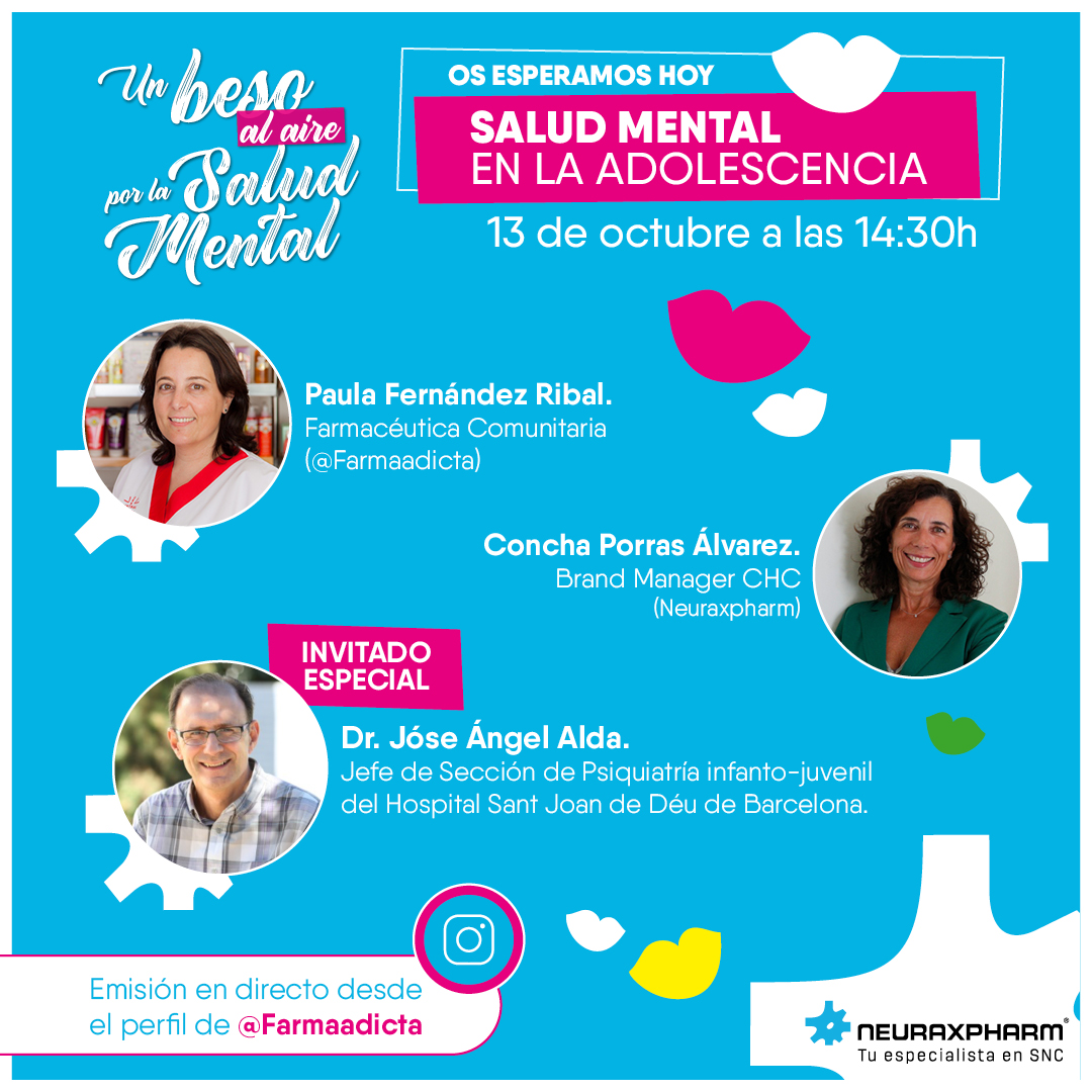 ⏰HOY A LAS 14:30h. ⏰

👾#SaludMental en la #adolescencia:

Hablaremos sobre: 
🔹Pandemia y Salud Mental de los #adolescentes
🔹Señales de alerta a las que prestar atención
🔹#Tips sobre el uso de #NuevasTecnologías

👩‍⚕️Desde el Instagram de <a href="/Farmaadicta/">Farmaadicta</a>
😘¿Te apuntas?